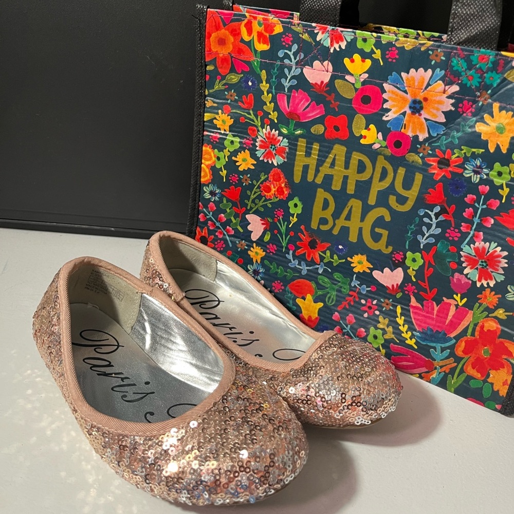 Paris Blues Rose Gold Sequined Ballet Flats Girls Size 12